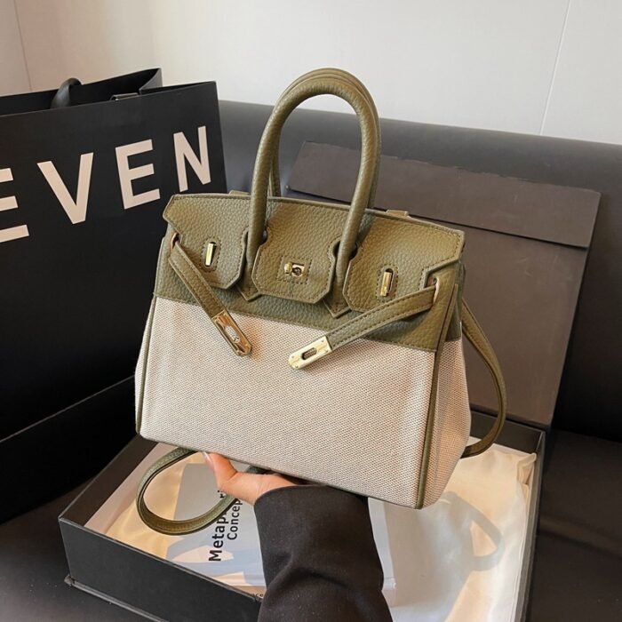 ins Internet célébrité femme sac à bandoulière 2024 nouvelle tendance sac en toile mode européenne et américaine motif galet contraste sac platine - Image 2