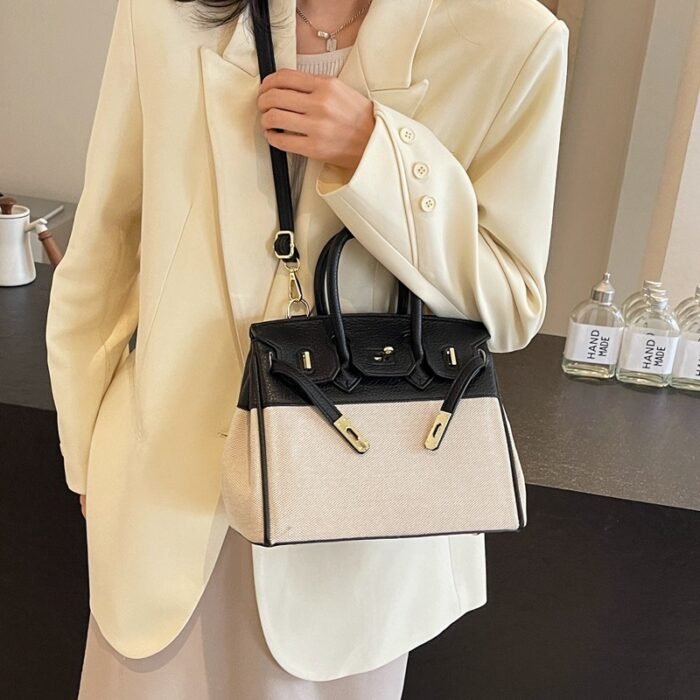 ins Internet célébrité femme sac à bandoulière 2024 nouvelle tendance sac en toile mode européenne et américaine motif galet contraste sac platine - Image 3