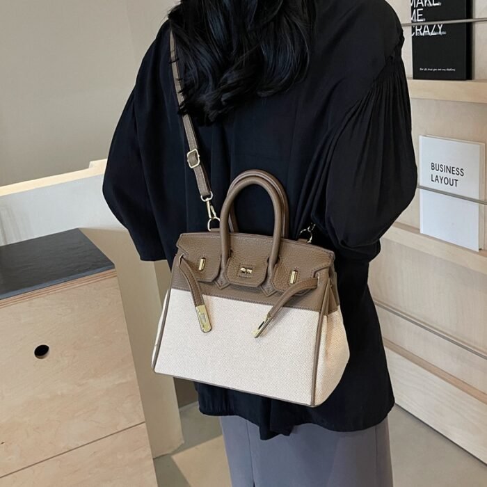 ins Internet célébrité femme sac à bandoulière 2024 nouvelle tendance sac en toile mode européenne et américaine motif galet contraste sac platine - Image 4